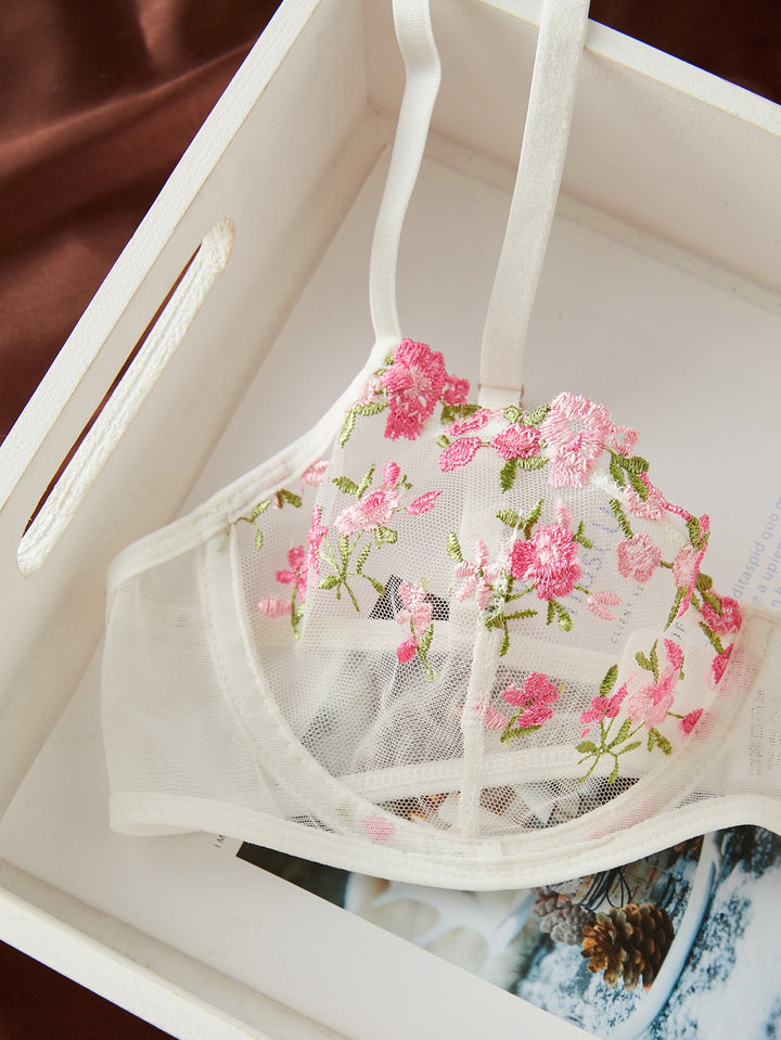 Sheer Floral Design Lingerie Set - Amy