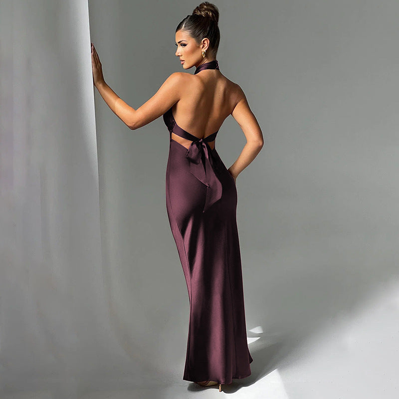 Elegant Maxi Dress with Cross Design and Open Back - Rachel
