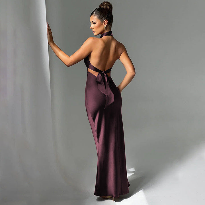 Elegant Maxi Dress with Cross Design and Open Back - Rachel