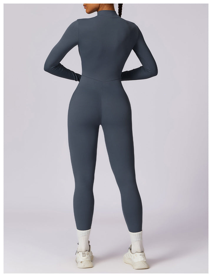 Short/long sporty fitted jumpsuit with shaping fabric and zipper closure - Andi