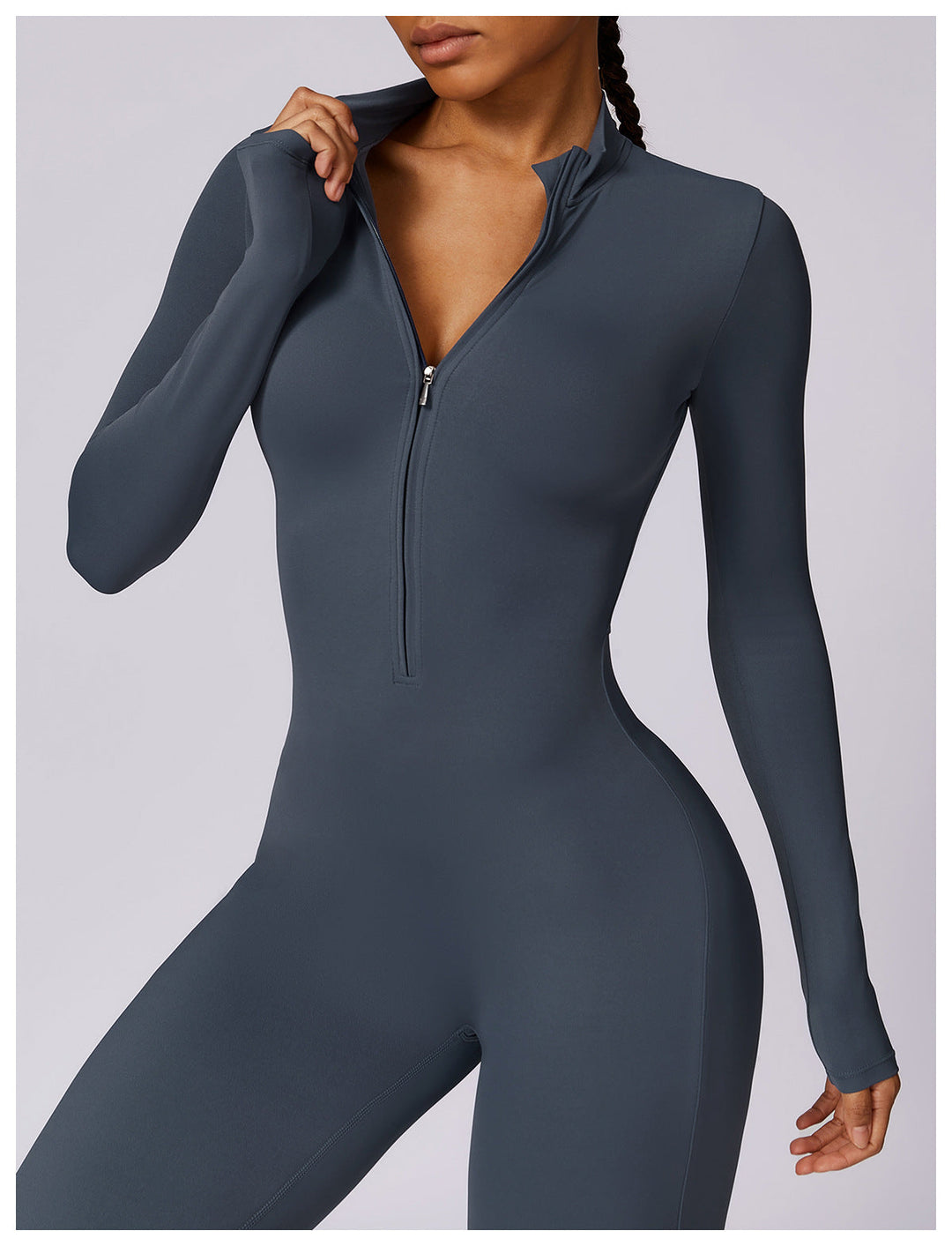 Short/long sporty fitted jumpsuit with shaping fabric and zipper closure - Andi