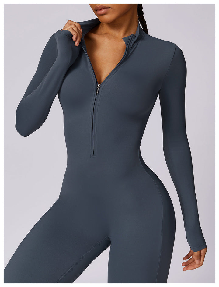 Short/long sporty fitted jumpsuit with shaping fabric and zipper closure - Andi