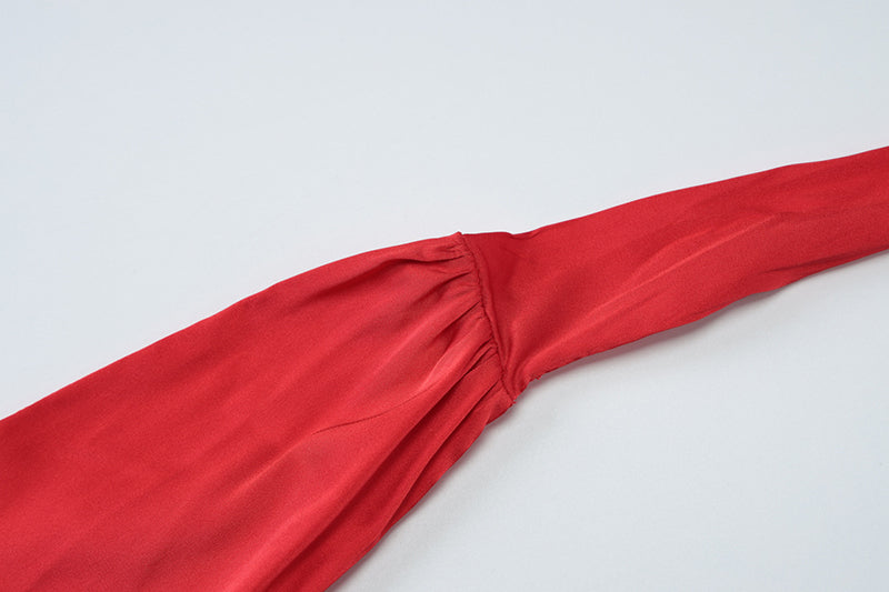 Satin Dress with Deep Neckline and Neck Tie - Paulina
