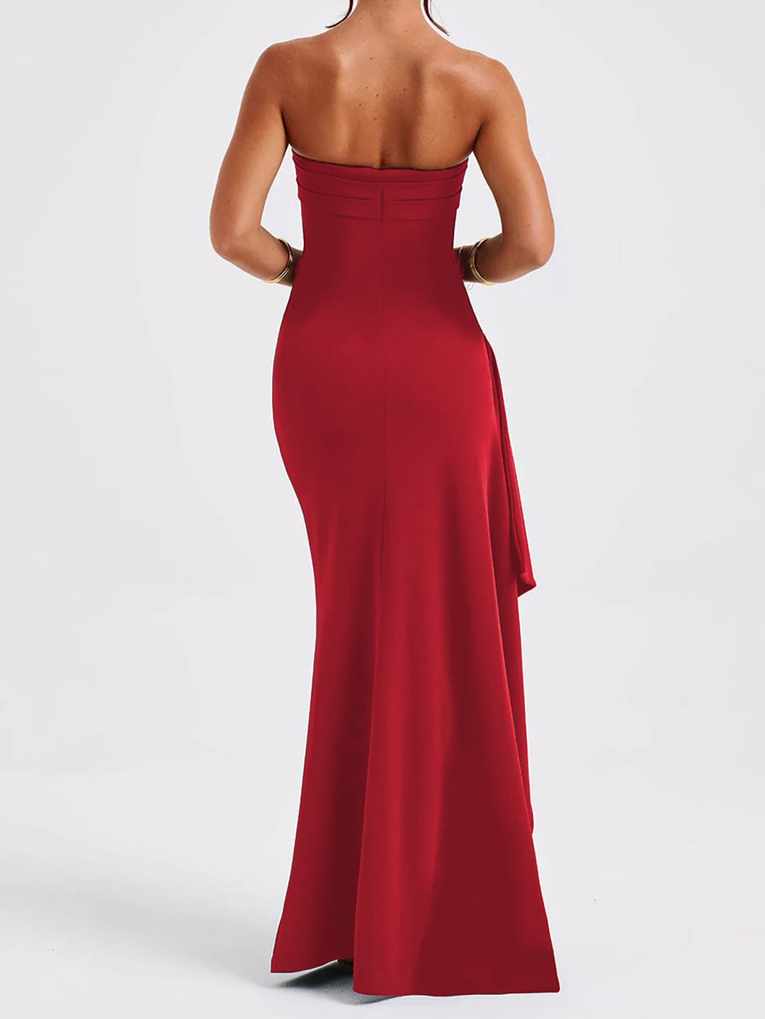 Ruffled strapless maxi dress with deep slit - Molina