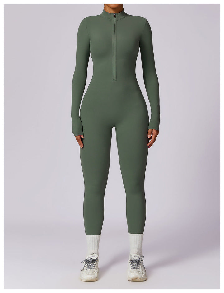 Short/long sporty fitted jumpsuit with shaping fabric and zipper closure - Andi