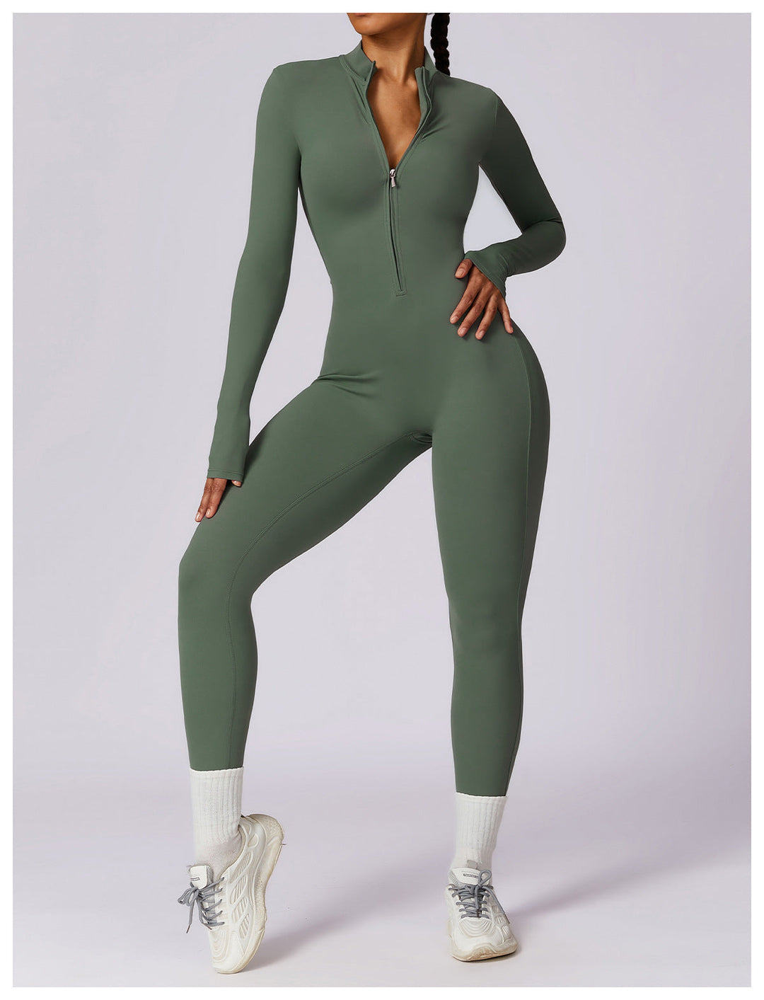 Short/long sporty fitted jumpsuit with shaping fabric and zipper closure - Andi