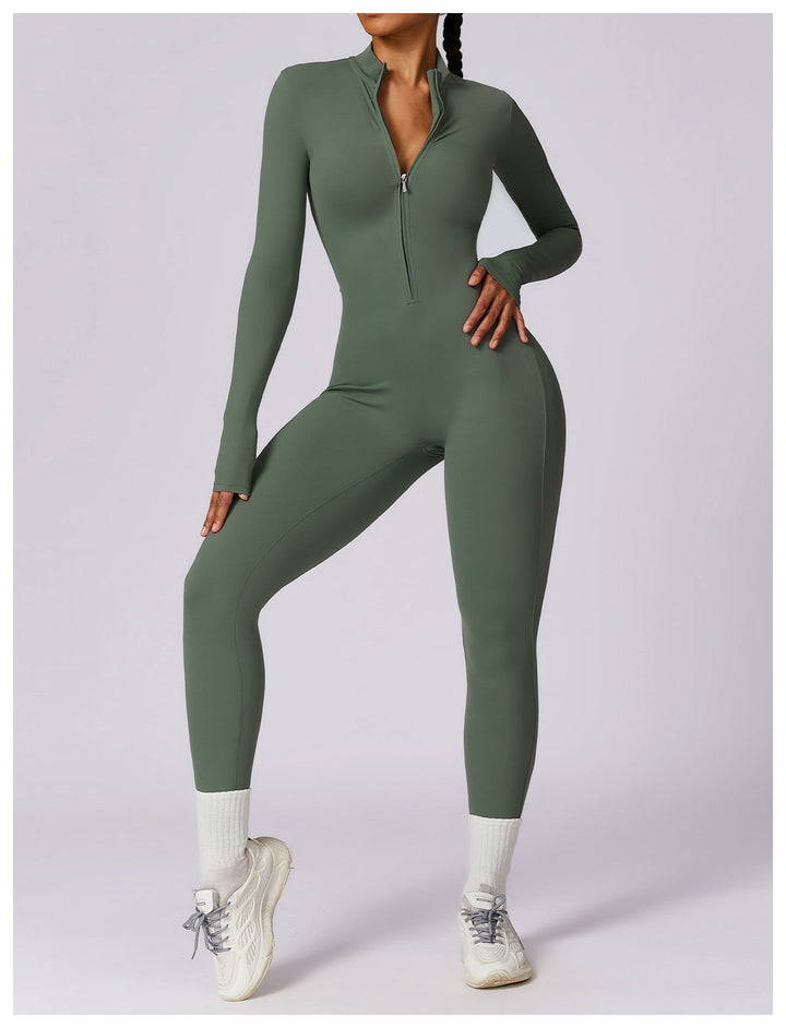 Short/long sporty fitted jumpsuit with shaping fabric and zipper closure - Andi