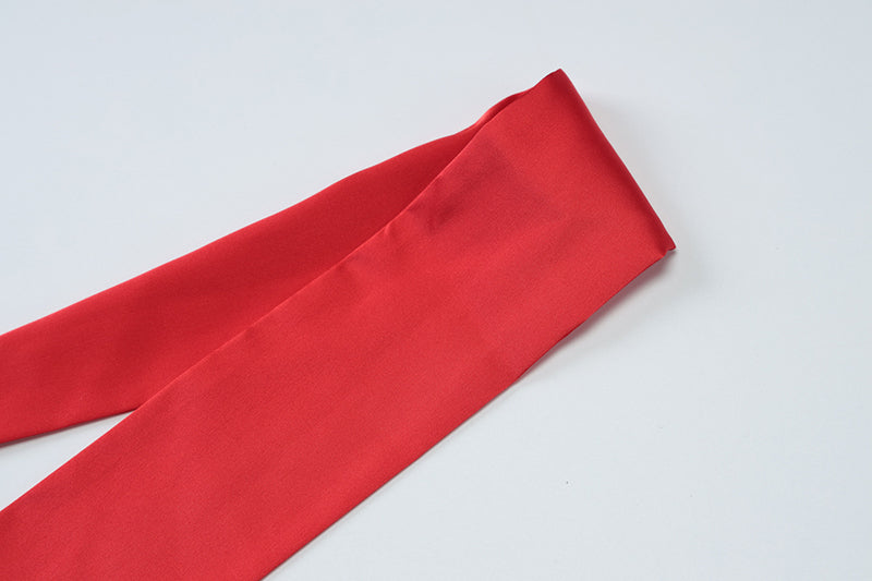 Satin Dress with Deep Neckline and Neck Tie - Paulina