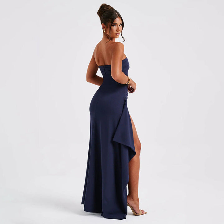Ruffled strapless maxi dress with deep slit - Molina