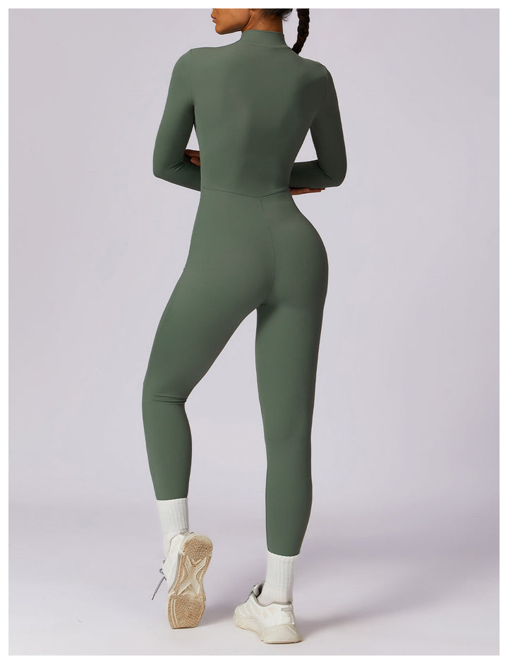 Short/long sporty fitted jumpsuit with shaping fabric and zipper closure - Andi