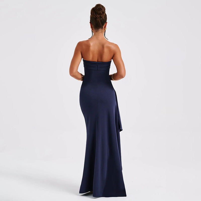 Ruffled strapless maxi dress with deep slit - Molina