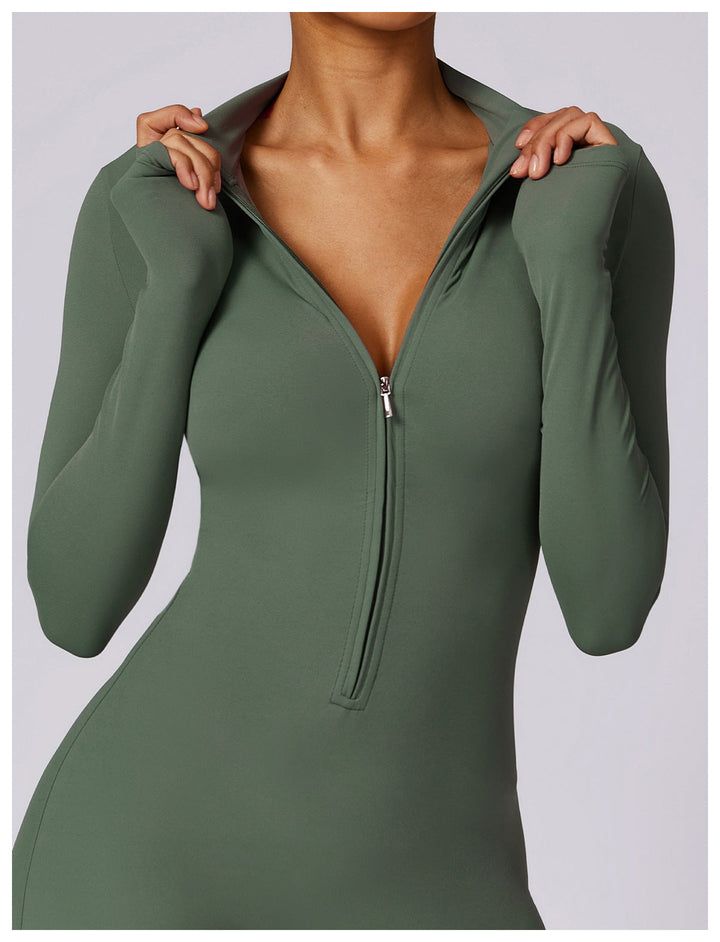 Short/long sporty fitted jumpsuit with shaping fabric and zipper closure - Andi