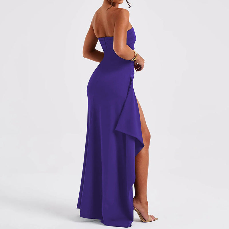 Ruffled strapless maxi dress with deep slit - Molina