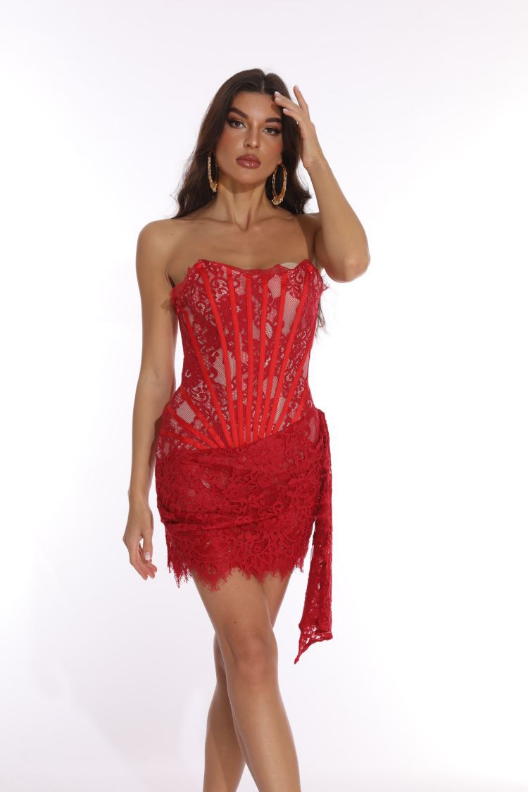 Strapless Lace Mini Dress - Orina