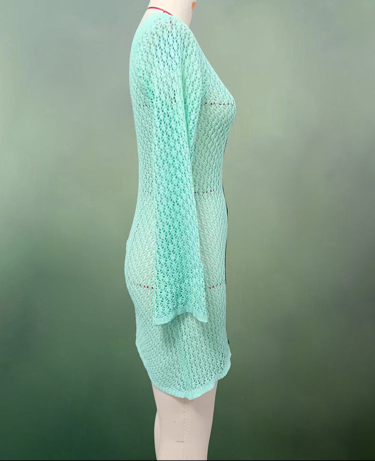 Knitted Mini Beach Dress with Open Back - Keira