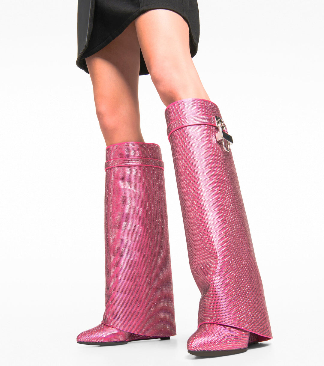 High Heel Boots with Glitter Studs and Lock Detail - Bailey
