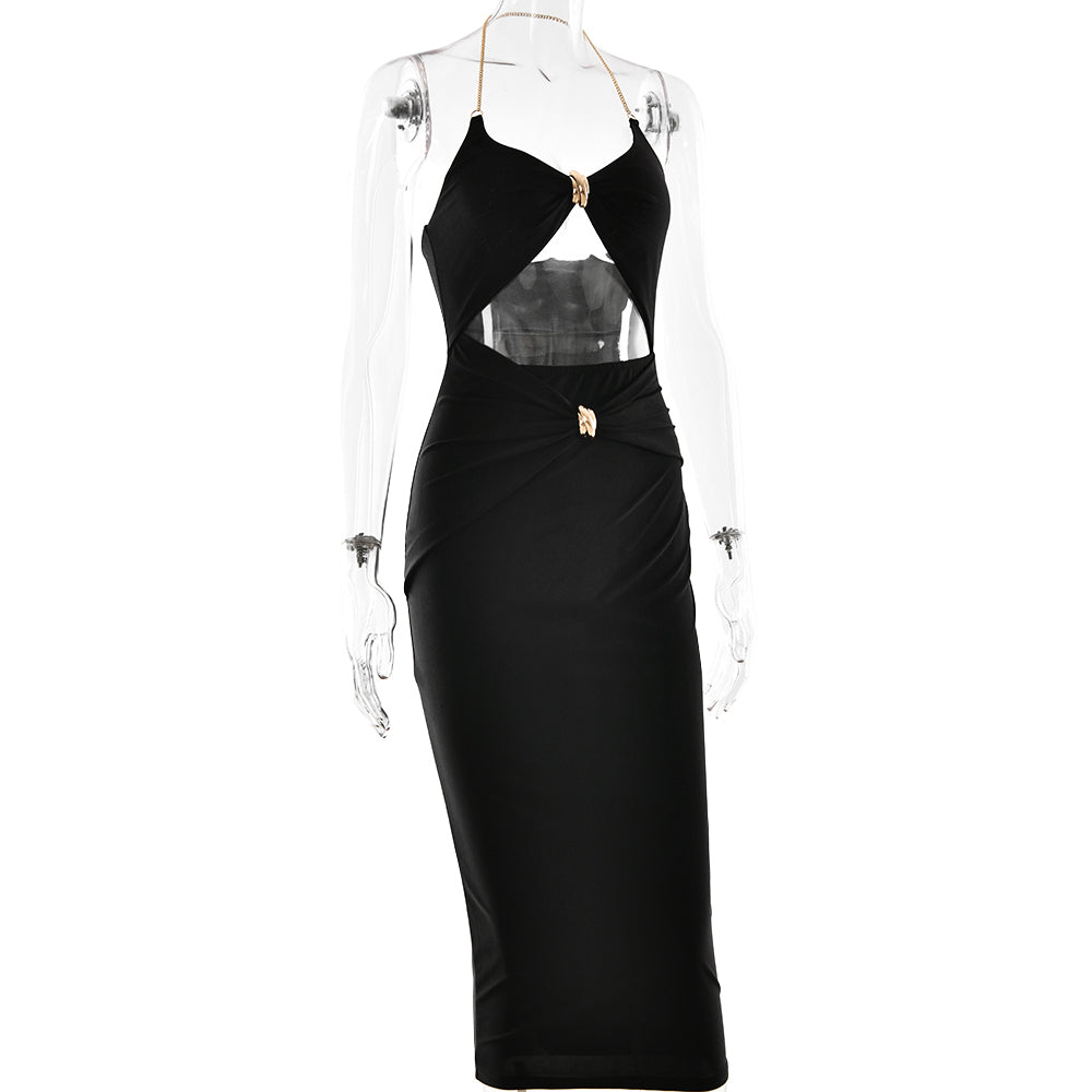 Fitted midi dress with chain and buckle cutout detail - John