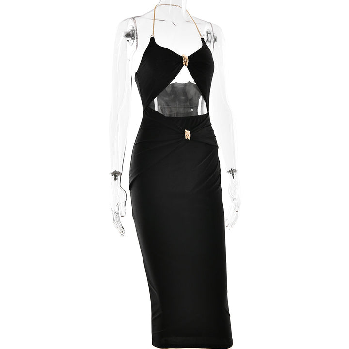 Fitted midi dress with chain and buckle cutout detail - John