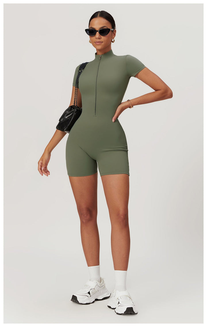 Short/long sporty fitted jumpsuit with shaping fabric and zipper closure - Andi