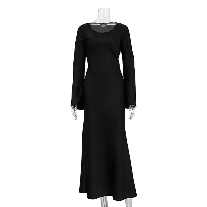 Satin maxi dress with back tie for waist fitting - Odel