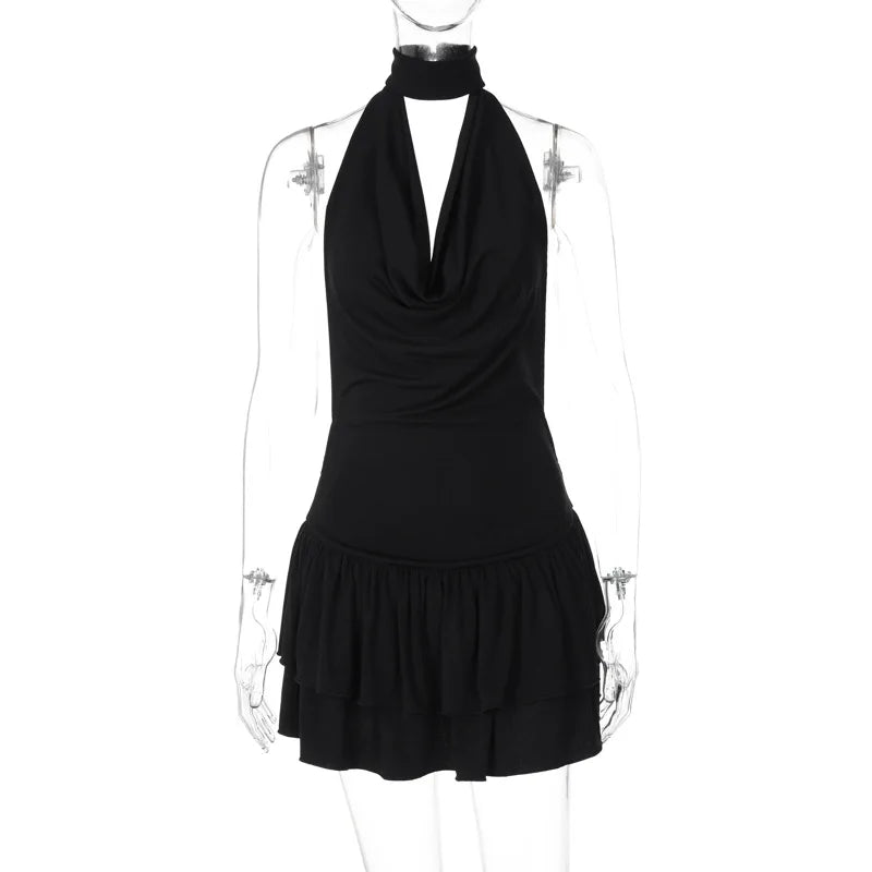 Ruffled Golf Mini Dress with Open Back - Rose
