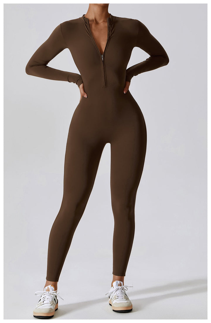 Short/long sporty fitted jumpsuit with shaping fabric and zipper closure - Andi