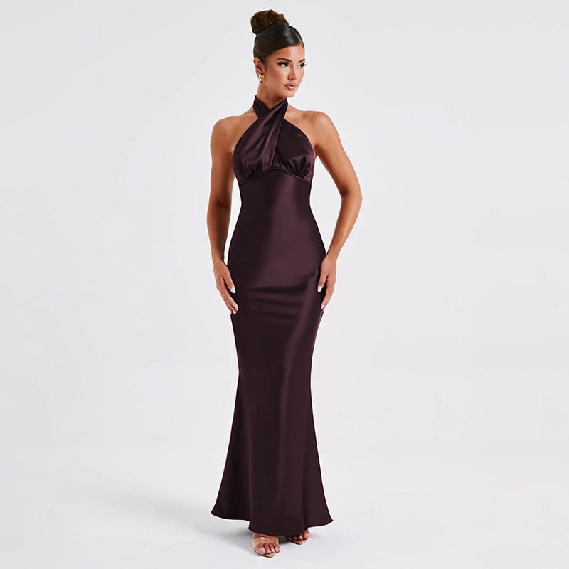 Elegant Maxi Dress with Cross Design and Open Back - Rachel
