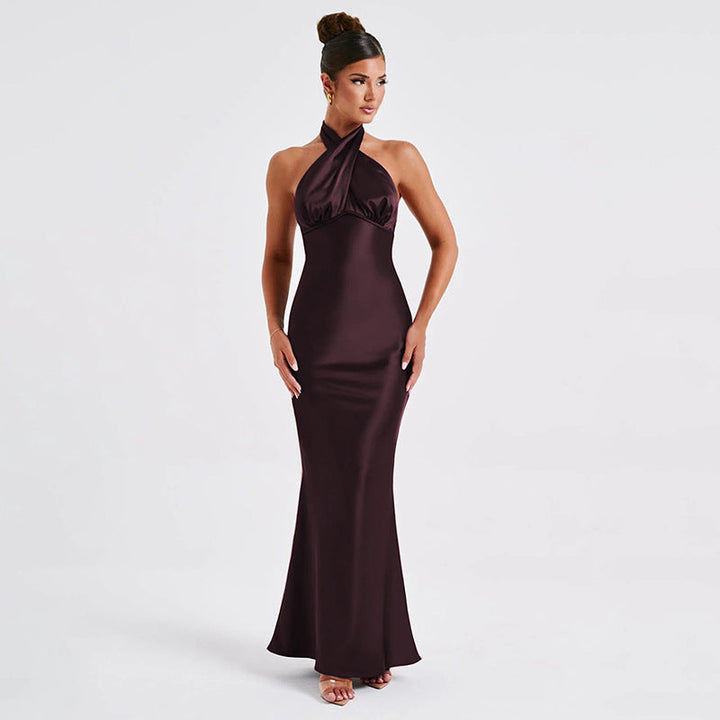 Elegant Maxi Dress with Cross Design and Open Back - Rachel