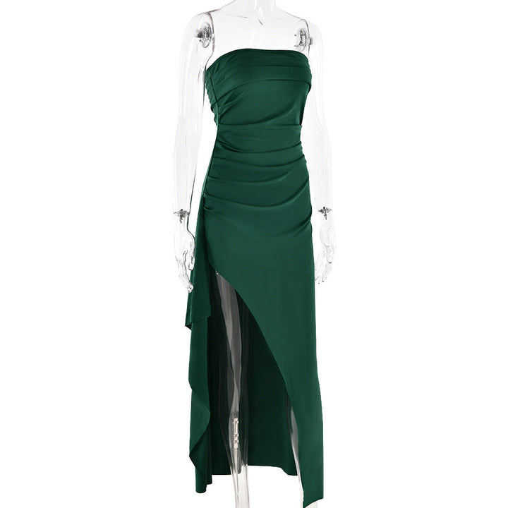 Ruffled strapless maxi dress with deep slit - Molina