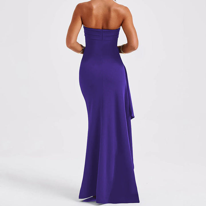Ruffled strapless maxi dress with deep slit - Molina