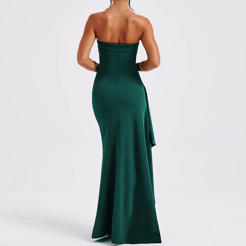 Ruffled strapless maxi dress with deep slit - Molina