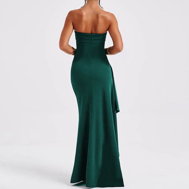 Ruffled strapless maxi dress with deep slit - Molina
