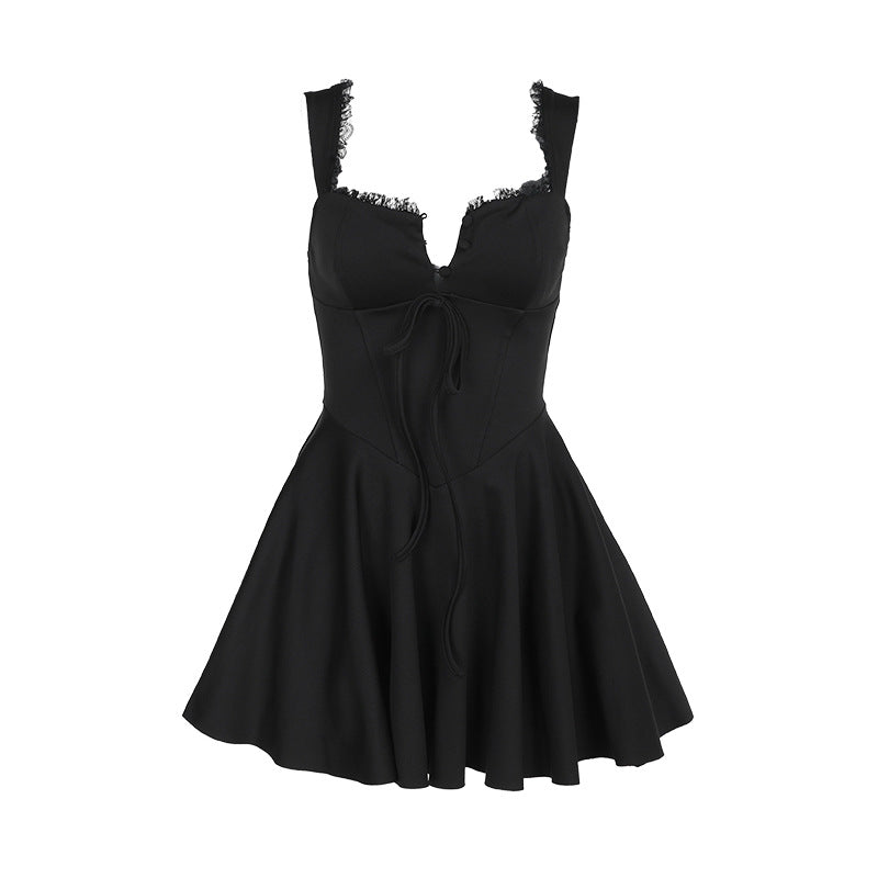A-line mini dress with button decoration and chest tie - Marom