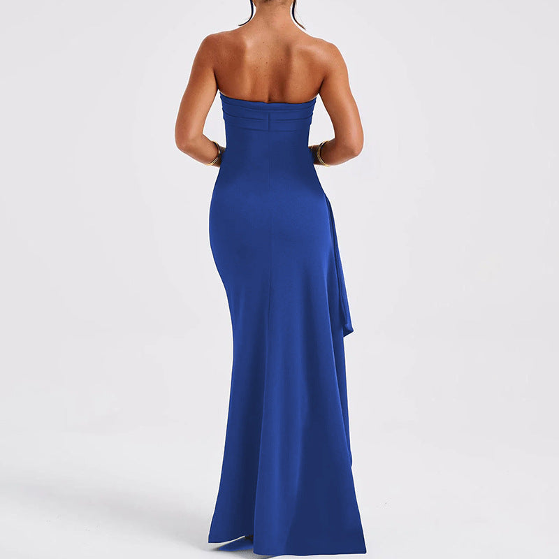 Ruffled strapless maxi dress with deep slit - Molina