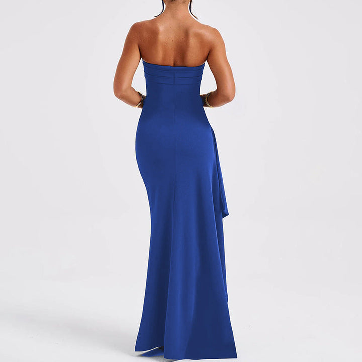 Ruffled strapless maxi dress with deep slit - Molina