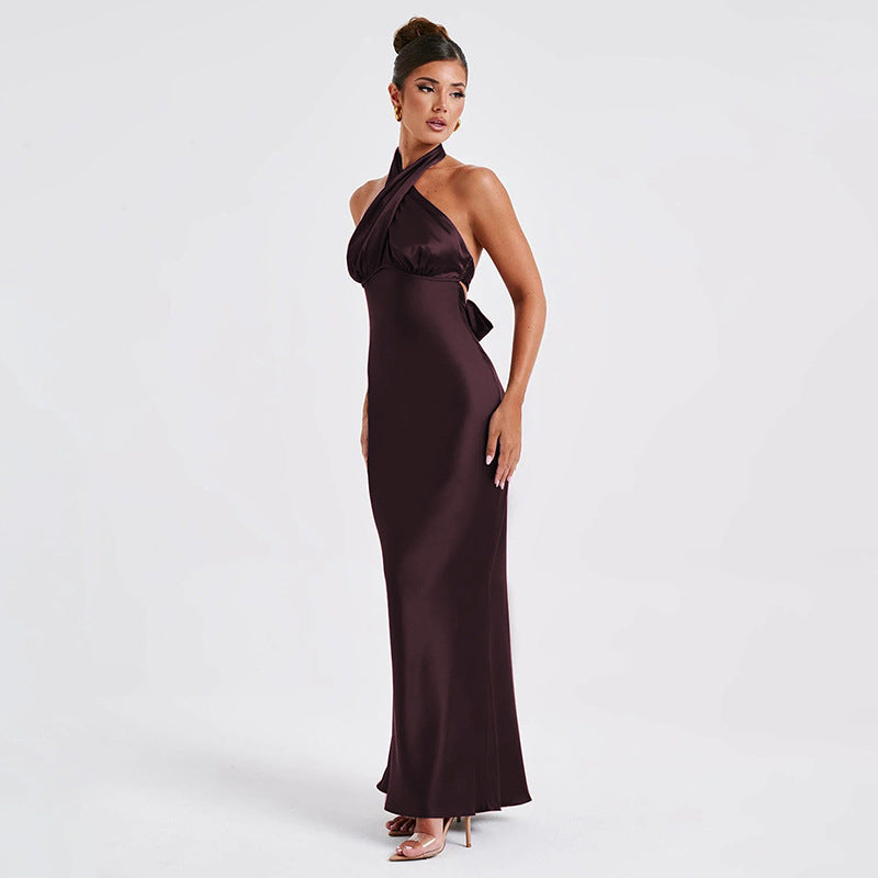 Elegant Maxi Dress with Cross Design and Open Back - Rachel
