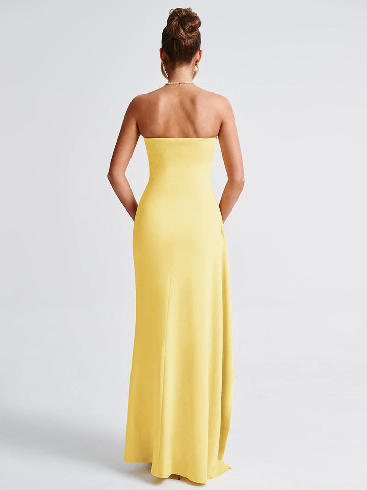 Ruffled strapless maxi dress with deep slit - Molina