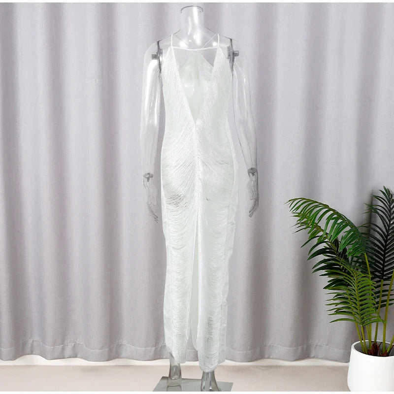 Maxi Dress with Shiny Threads and Open Back - Ashley