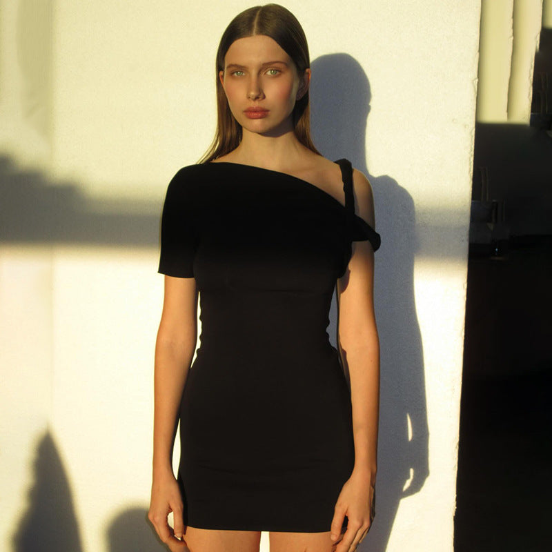 Fitted Mini Dress with Rolled Sleeve Design - KIKI