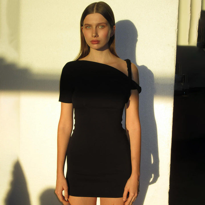 Fitted Mini Dress with Rolled Sleeve Design - KIKI