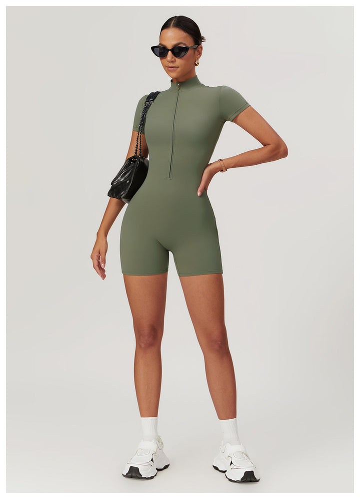 Short/long sporty fitted jumpsuit with shaping fabric and zipper closure - Andi