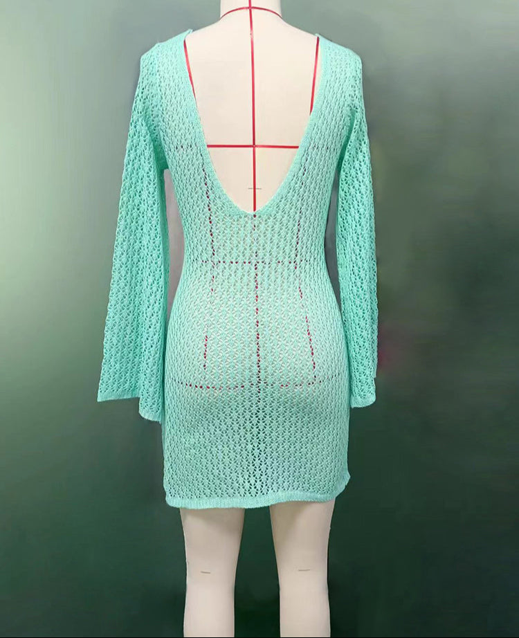 Knitted Mini Beach Dress with Open Back - Keira