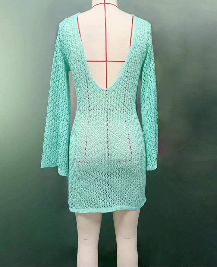 Knitted Mini Beach Dress with Open Back - Keira