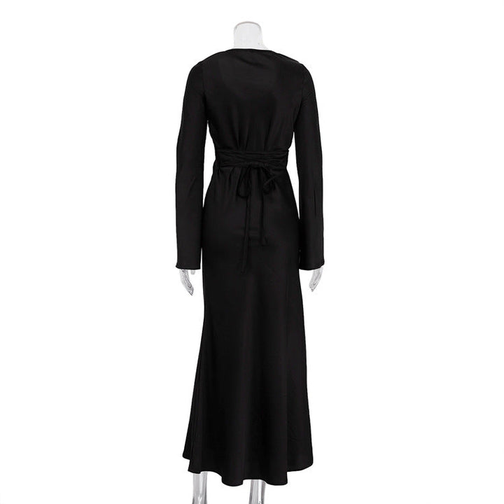 Satin maxi dress with back tie for waist fitting - Odel