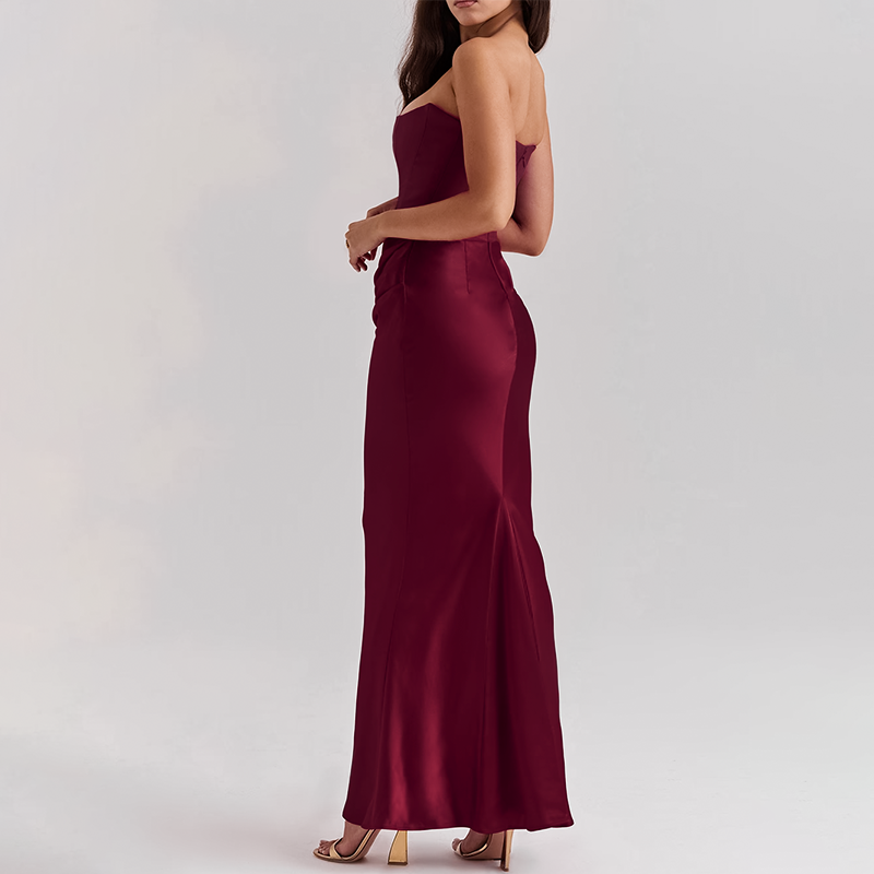 Strapless Satin Maxi Dress with Fitted Corset - Noya