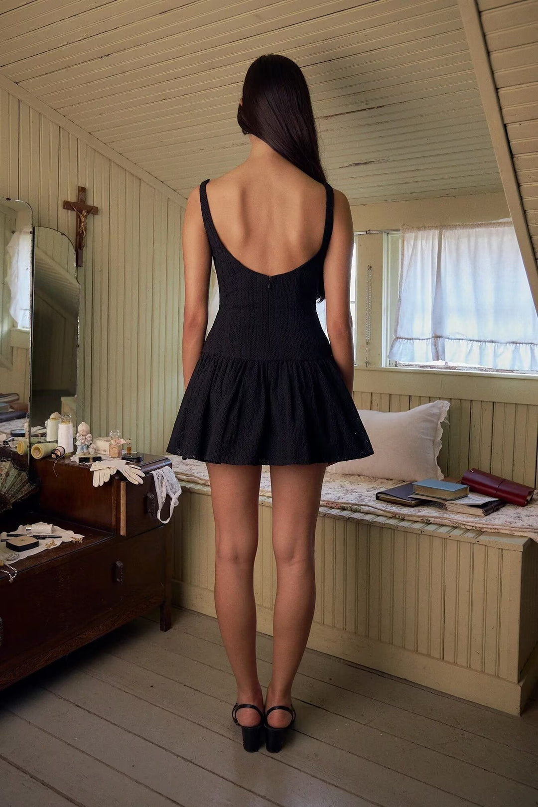 Mini Dress with Embroidery and Button Detail - Shaked