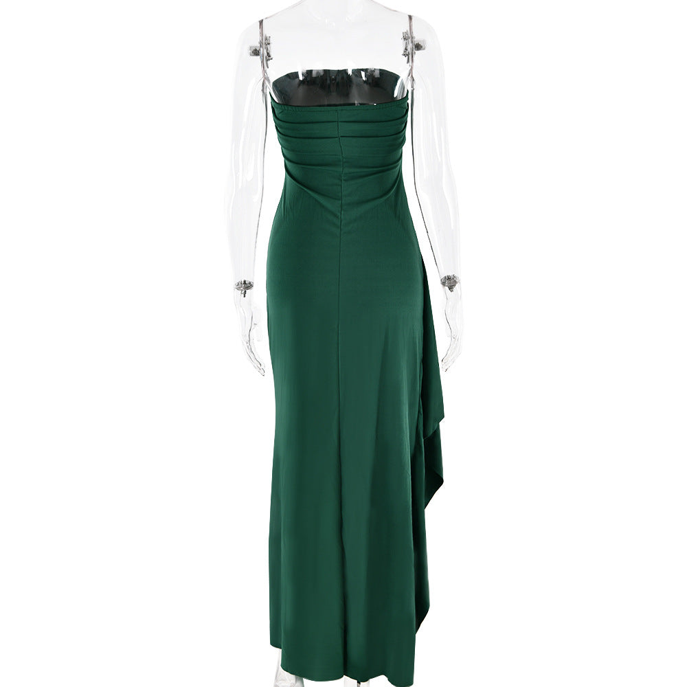 Ruffled strapless maxi dress with deep slit - Molina