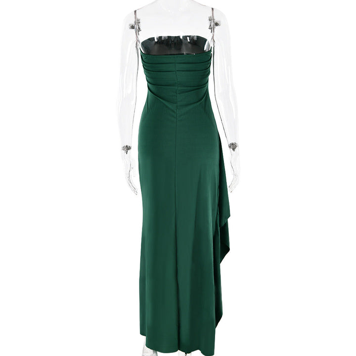 Ruffled strapless maxi dress with deep slit - Molina