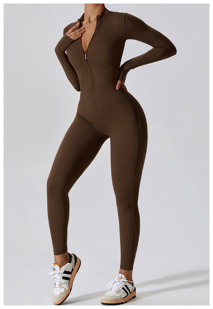 Short/long sporty fitted jumpsuit with shaping fabric and zipper closure - Andi
