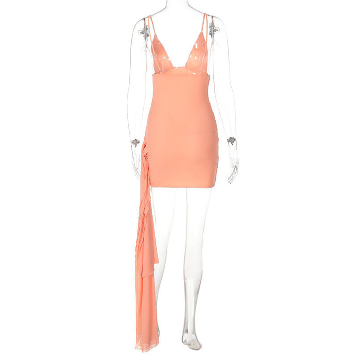 Fitted Mini Dress with Pleats and Chiffon Train Detail - Melania